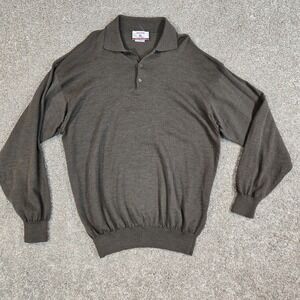 Vintage  Royal Class 100% Wool Knit  collared polo brown Mens‎ L  made in Italy